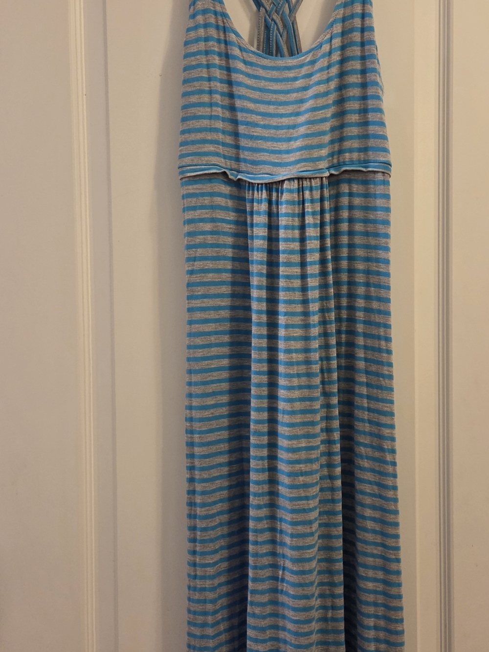 Calvin Klein Teal and Gray Striped Maxi Dress